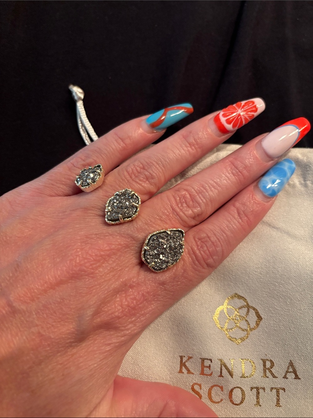 Kendra Scott Gold-Trim Gray Druzy Trio Ring Set